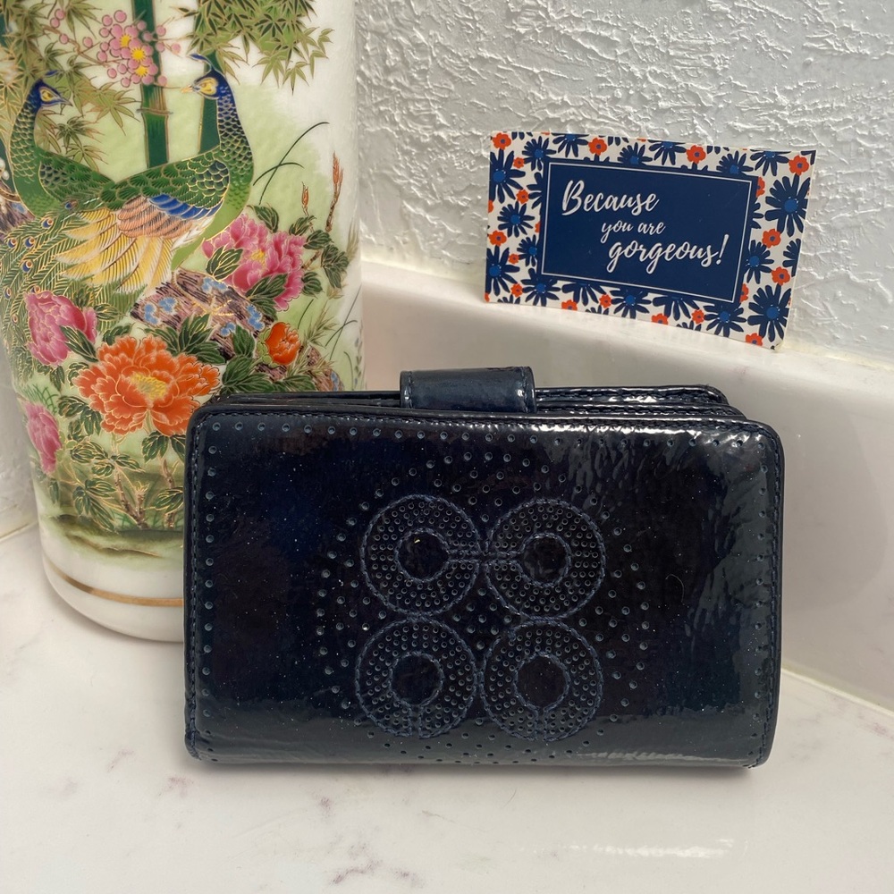 Coach Dark Blue Embossed Patent Leather Bifold Women’s Wallet
